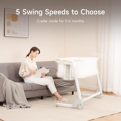 Maydolly Baby Bassinet, Smart Crib, Automatic Cry Detection and Response, Rocking Bassinet for Baby, 7 Height Adjustable with Mattress for Newborns (White) | Cry Detection in Kuwait