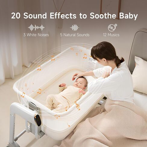 Maydolly Baby Bassinet, Smart Crib, Automatic Cry Detection and Response, Rocking Bassinet for Baby, 7 Height Adjustable with Mattress for Newborns (White) | Cry Detection in Kuwait
