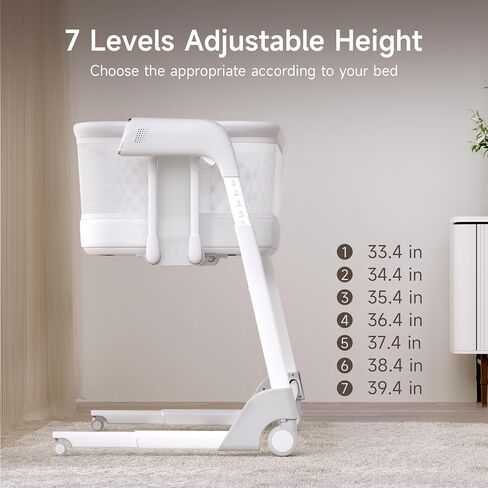 Maydolly Baby Bassinet, Smart Crib, Automatic Cry Detection and Response, Rocking Bassinet for Baby, 7 Height Adjustable with Mattress for Newborns (White) | Cry Detection in Kuwait