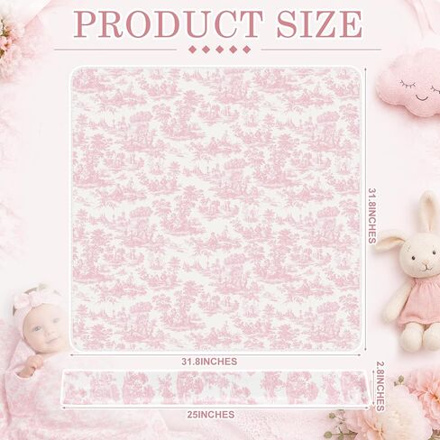 Cuffbow Baby Newborn Girl Receiving Blanket with Bow Headband Pink Toile De Jouy Swaddle Blanket for Girls Cute Baby Blankets Soft Nursery Swaddle in Kuwait