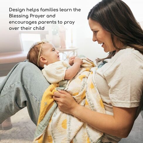 Scripture Blessing Blanket | Toddlers Double Sided Muslin Blanket | Super Soft Swaddle Blanket with 6-Layers | Luxury, Breathable Toddler Essentials for Girls and Boys | 47" X 47" in Kuwait