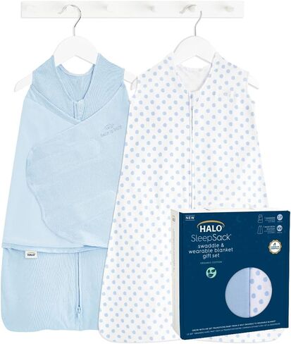 HALO Sleepsack Swaddle 3-6 Months and Wearable Blanket 6-12 Months 100% Organic Cotton 2-Piece Gift Set with Box, TOG 1.5 in Kuwait