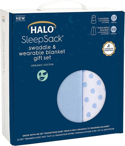 HALO Sleepsack Swaddle 3-6 Months and Wearable Blanket 6-12 Months 100% Organic Cotton 2-Piece Gift Set with Box, TOG 1.5 in Kuwait