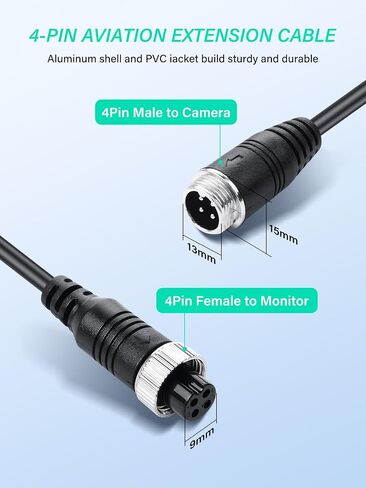 4 Pin Y Splitter Cable，1 Male to 2 Female Aviation Extension Adapter Cable for CCTV Rearview Camera Car Truck Vehicle Backup Monitor-1.31ft in Kuwait