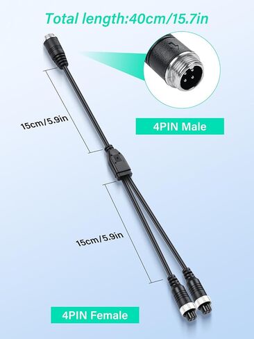 4 Pin Y Splitter Cable，1 Male to 2 Female Aviation Extension Adapter Cable for CCTV Rearview Camera Car Truck Vehicle Backup Monitor-1.31ft in Kuwait