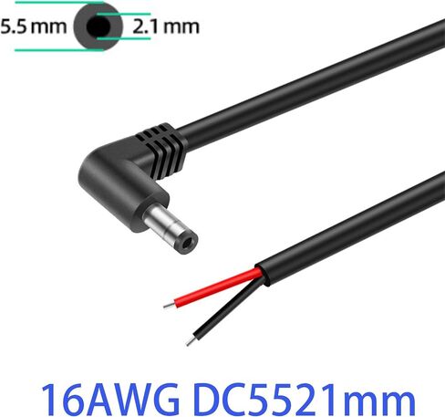 90 Degree DC Power Pigtail Cable16AWG, 12V, 5.5x2.1mm Male to 2 Bare Wire Open End for CCTV Camera, LED Strip Light, Security System 3.3FT/1M in Saudi Arabia
