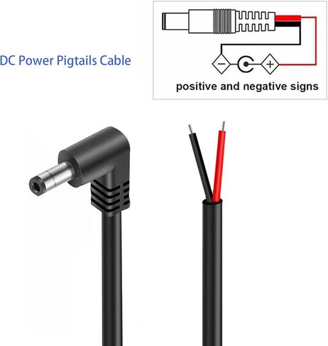 90 Degree DC Power Pigtail Cable16AWG, 12V, 5.5x2.1mm Male to 2 Bare Wire Open End for CCTV Camera, LED Strip Light, Security System 3.3FT/1M in Saudi Arabia