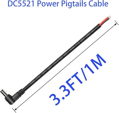 90 Degree DC Power Pigtail Cable16AWG, 12V, 5.5x2.1mm Male to 2 Bare Wire Open End for CCTV Camera, LED Strip Light, Security System 3.3FT/1M in Saudi Arabia