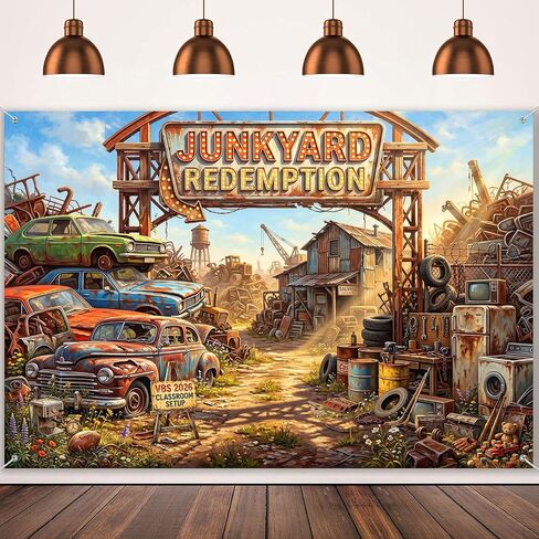 HANYING Junkyard Redemption VBS 2026 Backdrop,7x5ft Junkyard Workshop Theme Decoration Photo Background,Vacation Bible School Backdrop for Classroom Summer Portrait Booth Props,HY0162YL in Kuwait