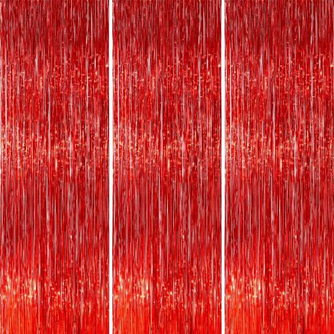 PartyWoo Hot Pink Foil Fringe Curtain 8.2FT 3pcs Red Rose Tinsel Streamers | Hot Pink Streamers Magenta Tinsel Backdrop Curtains for Birthday Barbie Theme Galentines Bachelorette Party Decorations in Kuwait