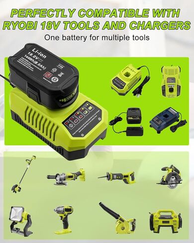 2Pack 18V 8000mAh P108 Replacement for Ryobi 18V Battery and P117 Charger | Compatible with Ryobi 18 Volt Batteries Lithium-i on P102 P103 P104 P105 P107 P190 P109 P190 P191 P122 Cordless Power Tools in Kuwait