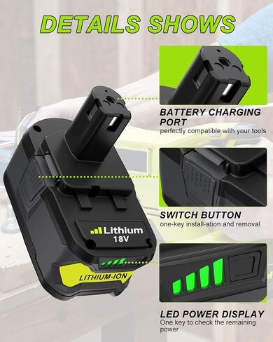 2Pack 18V 8000mAh P108 Replacement for Ryobi 18V Battery and P117 Charger | Compatible with Ryobi 18 Volt Batteries Lithium-i on P102 P103 P104 P105 P107 P190 P109 P190 P191 P122 Cordless Power Tools in Kuwait