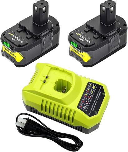 2Pack 18V 8000mAh P108 Replacement for Ryobi 18V Battery and P117 Charger | Compatible with Ryobi 18 Volt Batteries Lithium-i on P102 P103 P104 P105 P107 P190 P109 P190 P191 P122 Cordless Power Tools in Kuwait