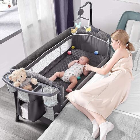 ADOVEL Baby Bassinet Bedside Crib, Pack and Play with Mattress, Diaper Changer and Playards from Newborn to Toddles,Pink in Kuwait