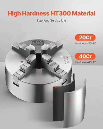VEVOR 4-Jaw Lathe Chuck, 8 Inch (200 mm), Self-Centering Chuck with 1 1/2 in-8 Threaded Backing Plate, 0.16-7.87 in (4-200 mm) Clamping Range with T-wrench Screws, HT300 Material, for Wood Metal Lathe in Kuwait