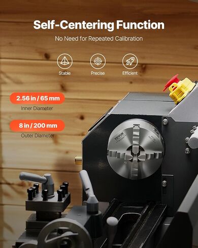 VEVOR 4-Jaw Lathe Chuck, 8 Inch (200 mm), Self-Centering Chuck with 1 1/2 in-8 Threaded Backing Plate, 0.16-7.87 in (4-200 mm) Clamping Range with T-wrench Screws, HT300 Material, for Wood Metal Lathe in Kuwait