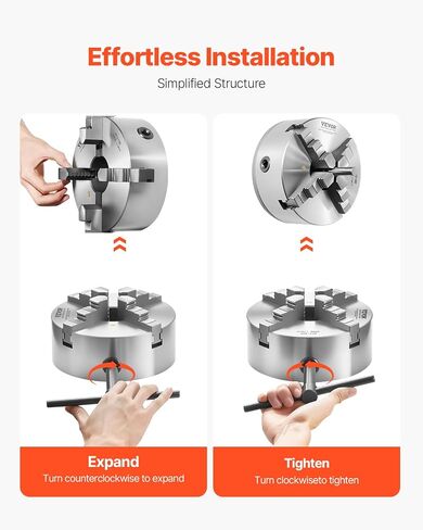 VEVOR 4-Jaw Lathe Chuck, 8 Inch (200 mm), Self-Centering Chuck with 1 1/2 in-8 Threaded Backing Plate, 0.16-7.87 in (4-200 mm) Clamping Range with T-wrench Screws, HT300 Material, for Wood Metal Lathe in Kuwait