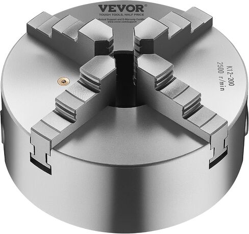 VEVOR 4-Jaw Lathe Chuck, 8 Inch (200 mm), Self-Centering Chuck with 1 1/2 in-8 Threaded Backing Plate, 0.16-7.87 in (4-200 mm) Clamping Range with T-wrench Screws, HT300 Material, for Wood Metal Lathe in Kuwait