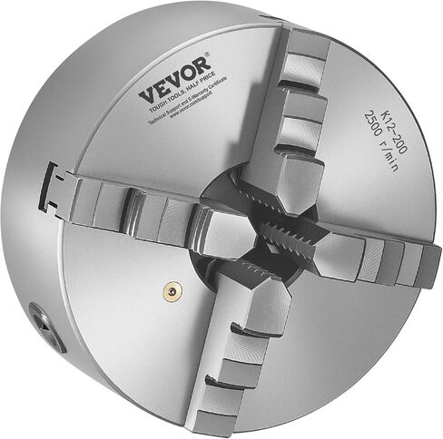 VEVOR 4-Jaw Lathe Chuck, 8 Inch (200 mm), Self-Centering Chuck with 1 1/2 in-8 Threaded Backing Plate, 0.16-7.87 in (4-200 mm) Clamping Range with T-wrench Screws, HT300 Material, for Wood Metal Lathe in Kuwait