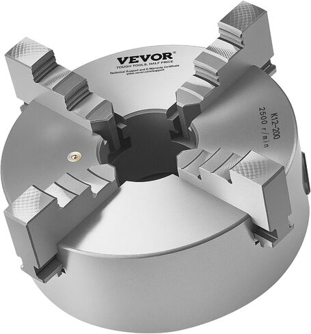 VEVOR 4-Jaw Lathe Chuck, 8 Inch (200 mm), Self-Centering Chuck with 1 1/2 in-8 Threaded Backing Plate, 0.16-7.87 in (4-200 mm) Clamping Range with T-wrench Screws, HT300 Material, for Wood Metal Lathe in Kuwait