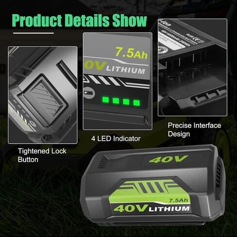 2Pack 40v 7500mAh OP4026A Replacement for Ryobi 40V Battery Lithium | Compatible with Ryobi 40 Volt Battery 7.5Ah OP4015 OP4040 OP40201 OP4050A OP4015 OP40261 OP40401 OP4060 Power Tools in Saudi Arabia