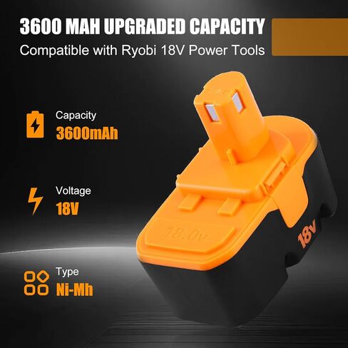 [Upgraded to 3.6Ah] 2 Pack P100 Replacement for 18V Ryobi Battery(Orange) | Compatible with Ryobi 18V Battery Replace for P101 ABP1803 BPP1820 1322401 1400672 130224007 Battery Cordless Power Tools in Kuwait