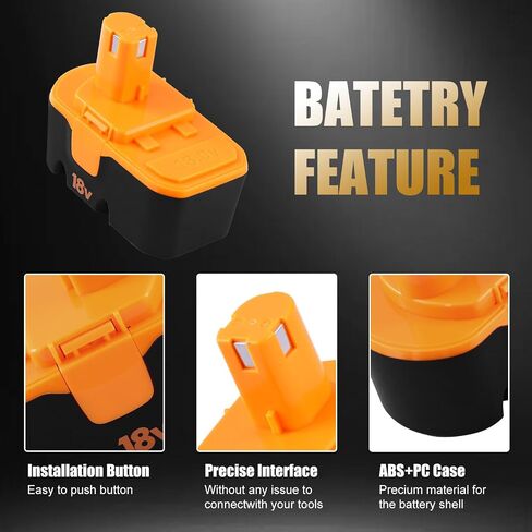 [Upgraded to 3.6Ah] 2 Pack P100 Replacement for 18V Ryobi Battery(Orange) | Compatible with Ryobi 18V Battery Replace for P101 ABP1803 BPP1820 1322401 1400672 130224007 Battery Cordless Power Tools in Kuwait