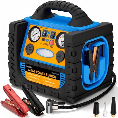 Car Jump Starter with Air Compressor, 1800A Battery Booster Pack for Up to 8.0L Gas & 6.0L Diesel, 150PSI Tire Inflator, 400W Portable Power Station with AC Outlet, 6-in-1 Jump Box for Cars, Trucks in Saudi Arabia