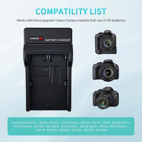 LP-E6 LP-E6N Battery Charger USB with LED Indicator, Compatible with Canon EOS R5 R6 5DS 5DS R 5D Mark IV 5D Mark III 6D Mark II 90D 80D 70D 7D Mark II 60D DSLR Cameras in Kuwait