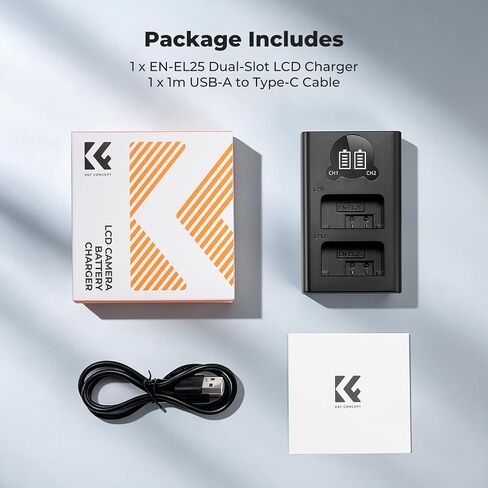 K&F CONCEPT EN-EL25 Dual LCD Battery Charger, Compatible with Nikon Z50ii, Z50, Z30, Z FC Camera MH-32 Battery in Kuwait
