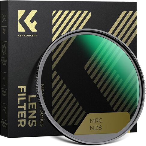 K&F CONCEPT 55mm ND8 (3-Stop Fixed Neutral Density Filter) ND Lens Filter | 28 Multi-Layer Coatings High Definition Waterproof Ultra Slim ND Lens Filter for Camera Lens(Nano-X Series) FN703 in Kuwait