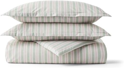 Christy Calder Stripe Queen Duvet Cover Set | 100% Cotton | Cool Crisp Cotton Percale | Heritage Inspired Variegated Stripes Design | Bedding Bundle | Blue and Brown in Kuwait
