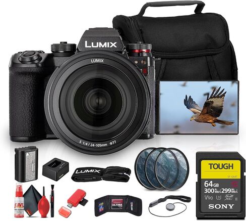 Panasonic LUMIX S1 II Mirrorless Camera with 24-105mm Lens Bundle | For Photography & Video | 6K Video & Dual Native ISO | Full-Frame + 64GB Memory Card + Camera Bag + Filter Kit (DC-S1M2MK) in Kuwait