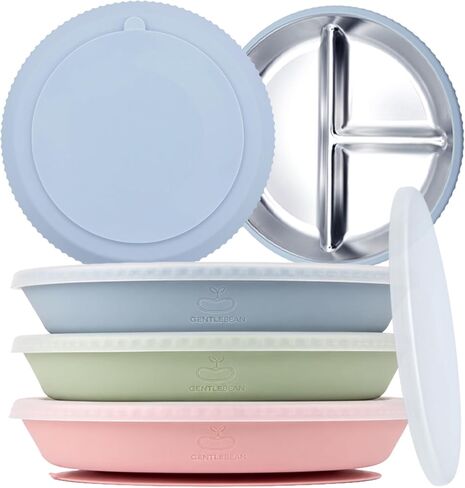 Stainless Steel Baby Plates with Suction, 3-Pack with Lids in Kuwait