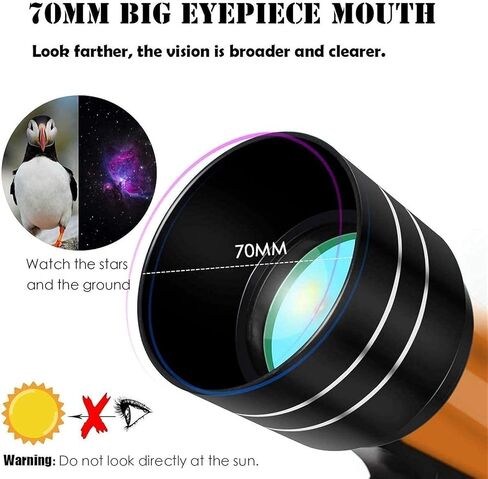 Small Size Telescope 70mm Aperture Refracting Reflector for Beginners Adjustable Height Tripod with Carry Bag Different in Kuwait