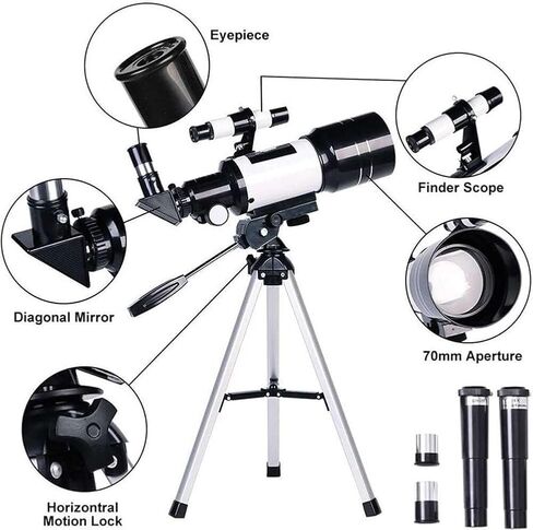 Small Size Astronomy Telescope with Tripod Smartphone Adapter 70mm Aperture and 700mm Focal Length Beginners Refractor Different in Kuwait