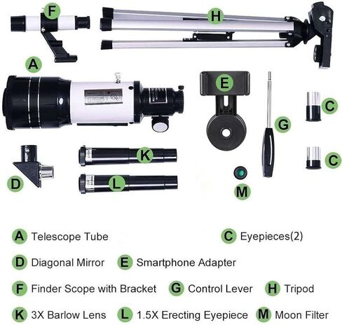 Small Size Astronomy Telescope with Tripod Smartphone Adapter 70mm Aperture and 700mm Focal Length Beginners Refractor Different in Kuwait