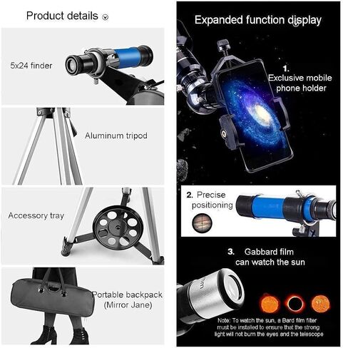 Small Size Outdoor Astronomy Telescope 70mm Aperture 400mm Mount Astronomical Refractor Travel with Carry Bag Different in Kuwait