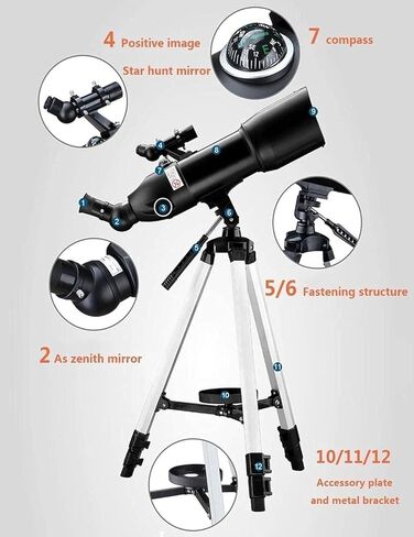 Small Size Astronomical Telescope 80mm Refractor with Adjustable Tripod && Finder Scope Portable Travel Different in Kuwait
