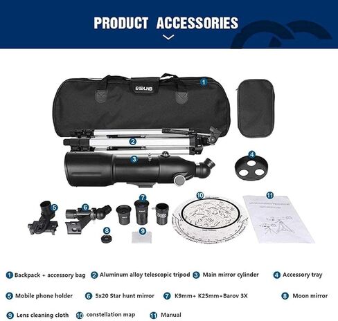 Small Size Astronomical Telescope 80mm Refractor with Adjustable Tripod && Finder Scope Portable Travel Different in Kuwait