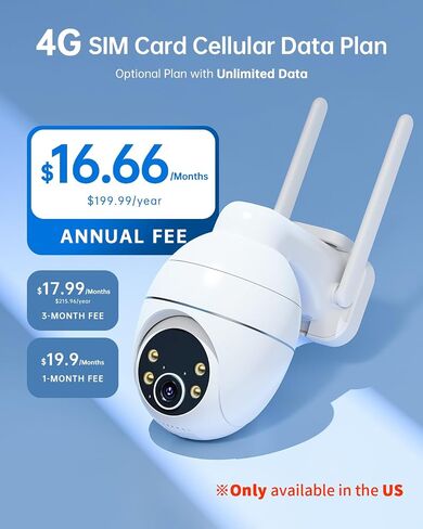 TKENPRO 4G LTE Cellular Security Camera 24/7 Recording Wireless Outdoor | Pre-Installed SIM Card and 32GB Memory Card，Solar Powered, Auto Tracking, AI Motion Detection, 2K Night Vision, 360° PTZ in Kuwait