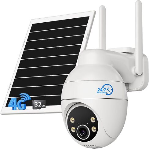 TKENPRO 4G LTE Cellular Security Camera 24/7 Recording Wireless Outdoor | Pre-Installed SIM Card and 32GB Memory Card，Solar Powered, Auto Tracking, AI Motion Detection, 2K Night Vision, 360° PTZ in Kuwait