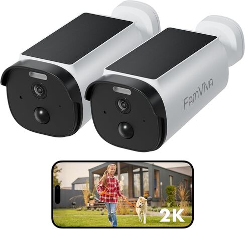 Solar Security Cameras Wireless Outdoor, 2K/3MP Battery Powered Camera with Integrated Solar Panel, AI Motion Detection, Color Night Vision, 2-Way Audio, IP65 Waterproof,2 Packs. in Kuwait