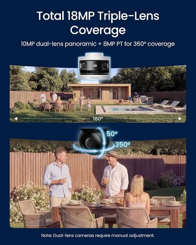 REOLINK Triple-Lens PoE Security Camera Outdoor, 10MP 180° Panoramic & 4K PT with Auto Tracking, 8CH Network Video Recorder for Home Security Camera System, OMVI 3i PoE x2 Bundle with RLN8-410 in Kuwait