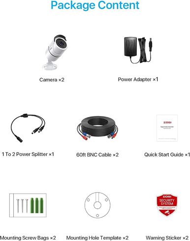 ZOSI 2 Pack 1080P Home Security Cameras with Audio Recording,Built-in Microphone,1920TVL 2.0MP HD-TVI Surveillance Cameras with 120ft IR Night Vision,Waterproof Surveillance Bullet Camera System in Kuwait