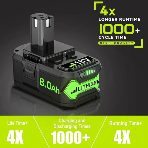 2Pack Upgraded 8.0Ah Replacement for Ryobi 18V Battery Compatible with | 18 Volt Battery ONE+ Plus P102 P103 P104 P105 P106 P108 P107 P109 PBP002 PBP003 PBP004 PBP005 RB18L50 BPL1820 Tools in Kuwait