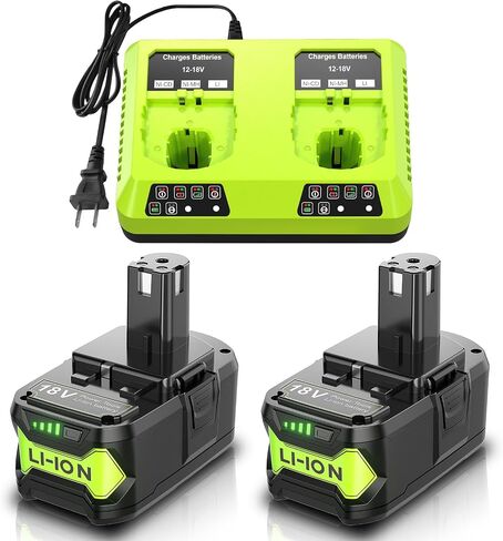 Bonacell 2Packs Upgraded 8.0Ah Replacement for Ryobi 18V Battery and Dual Charger Combo Compatible with 18 Volt Battery ONE Plus P103 P104 P105 P107 P109 P190 P191 P122 in Kuwait