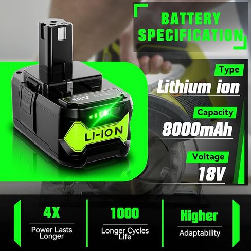 Bonacell 2Packs Upgraded 8.0Ah Replacement for Ryobi 18V Battery and Dual Charger Combo Compatible with 18 Volt Battery ONE Plus P103 P104 P105 P107 P109 P190 P191 P122 in Kuwait