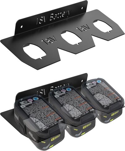 Metal Battery Holder for Ryobi 18V,Durable Battery Wall Mount Rack for 18V Battery,Battery Storage with 3 Slots,Battery Mount Organizer for 18V,Black in Kuwait