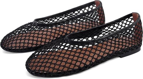 SOVANYOU Womens Breathable Mesh Ballet Flats Black Fishnet Slip On Flats Round Toe Causal Dressy Woven Ballerina Flat Shoes in Kuwait